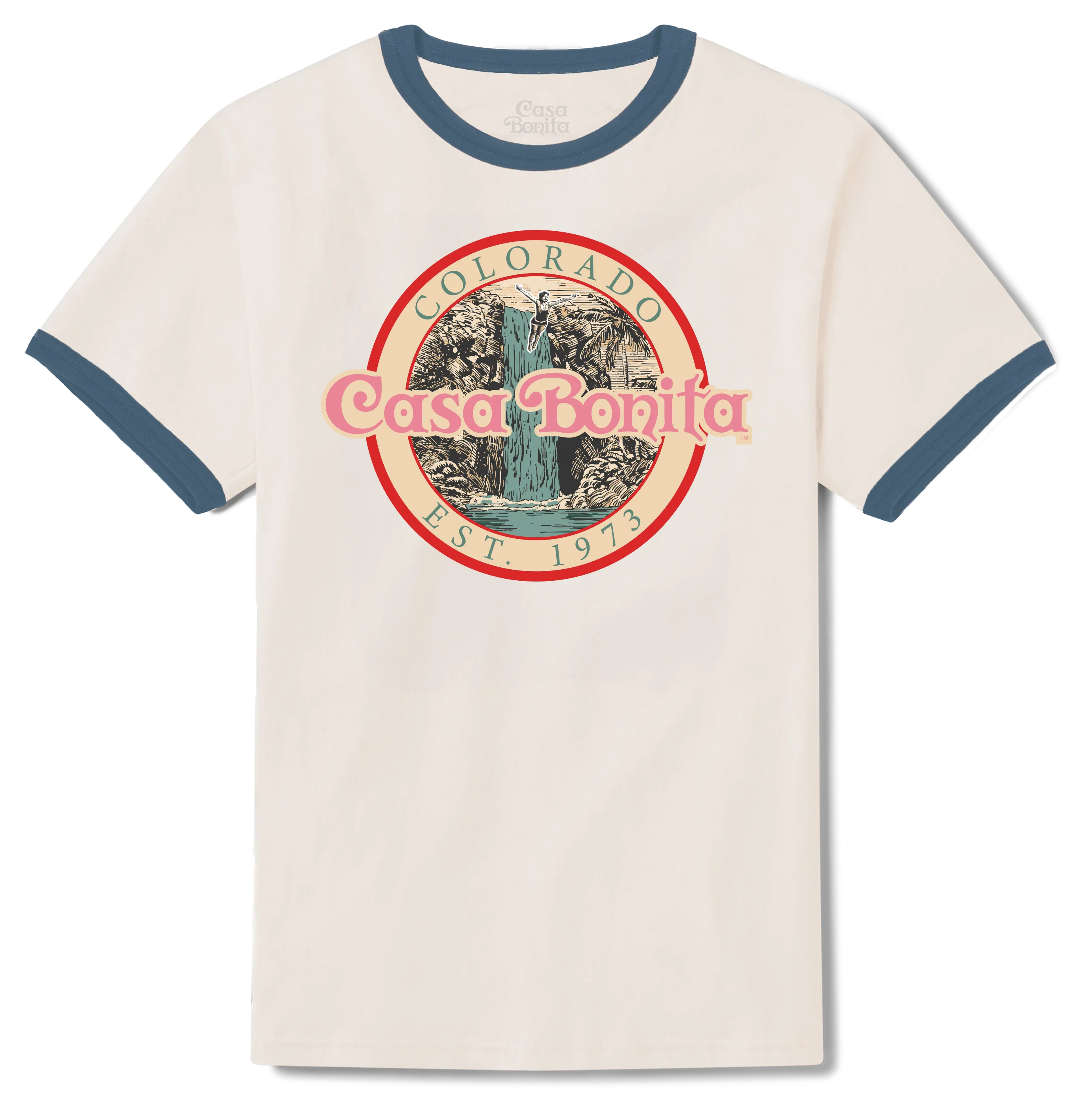 Casa Bonita Cream Vintage Waterfall Ringer T-Shirt