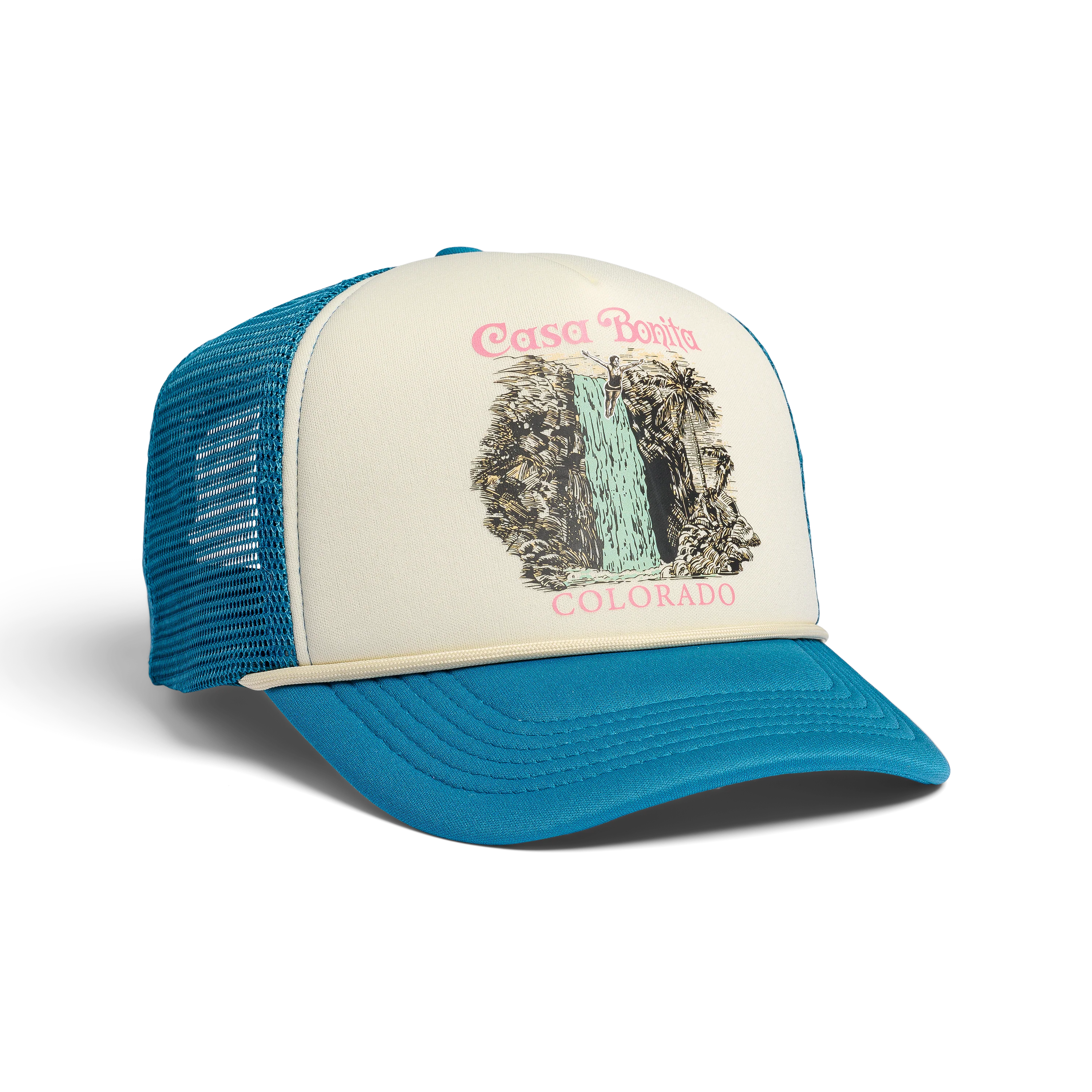 Casa Bonita Teal Blue Vintage Waterfall Foam Trucker Hat